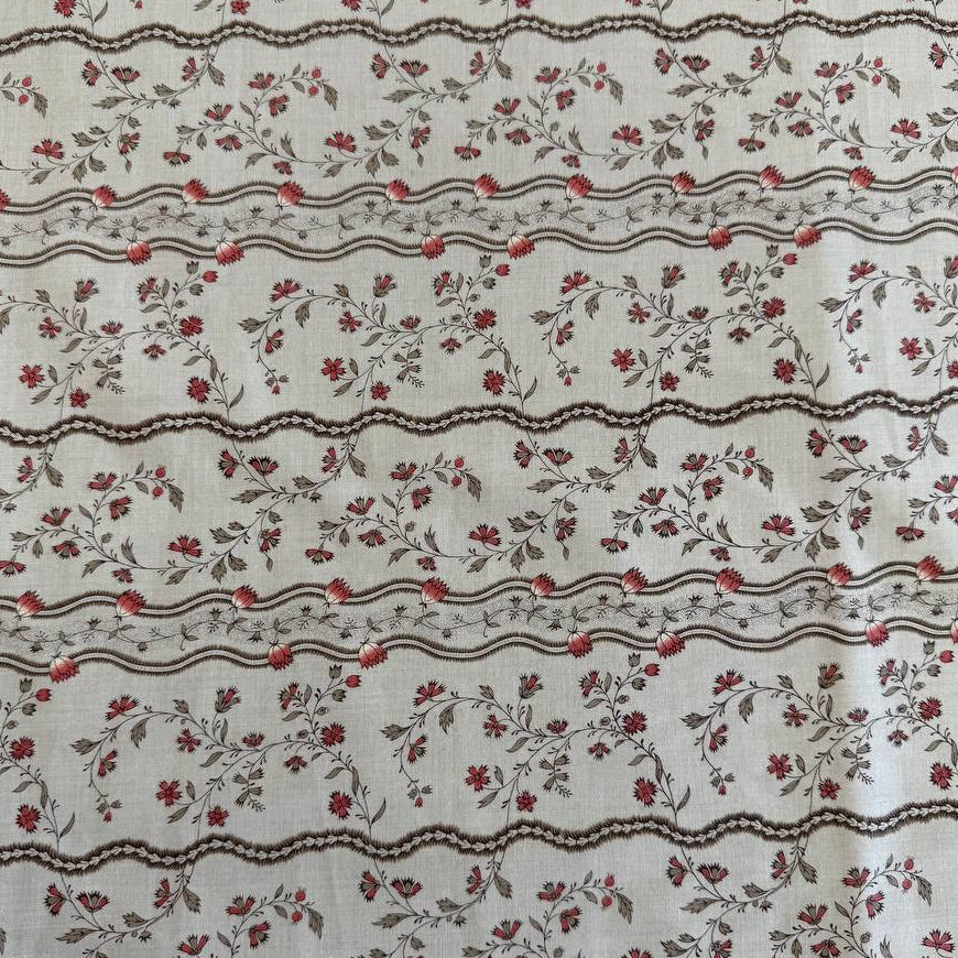 Fleur De Paris Smoke 513993-16 Moda Fabrics vintage floral stripe beige red quilting cotton