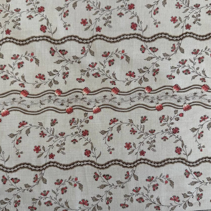 Fleur De Paris Smoke 513993-16 Moda Fabrics vintage floral stripe beige red quilting cotton