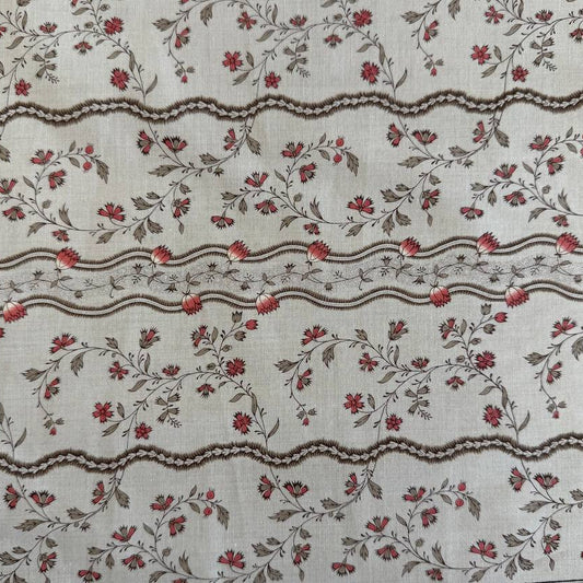 Fleur De Paris Smoke 513993-16 Moda Fabrics vintage floral stripe beige red quilting cotton