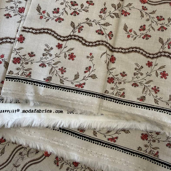 Fleur De Paris Smoke 513993-16 Moda Fabrics vintage floral stripe beige red quilting cotton