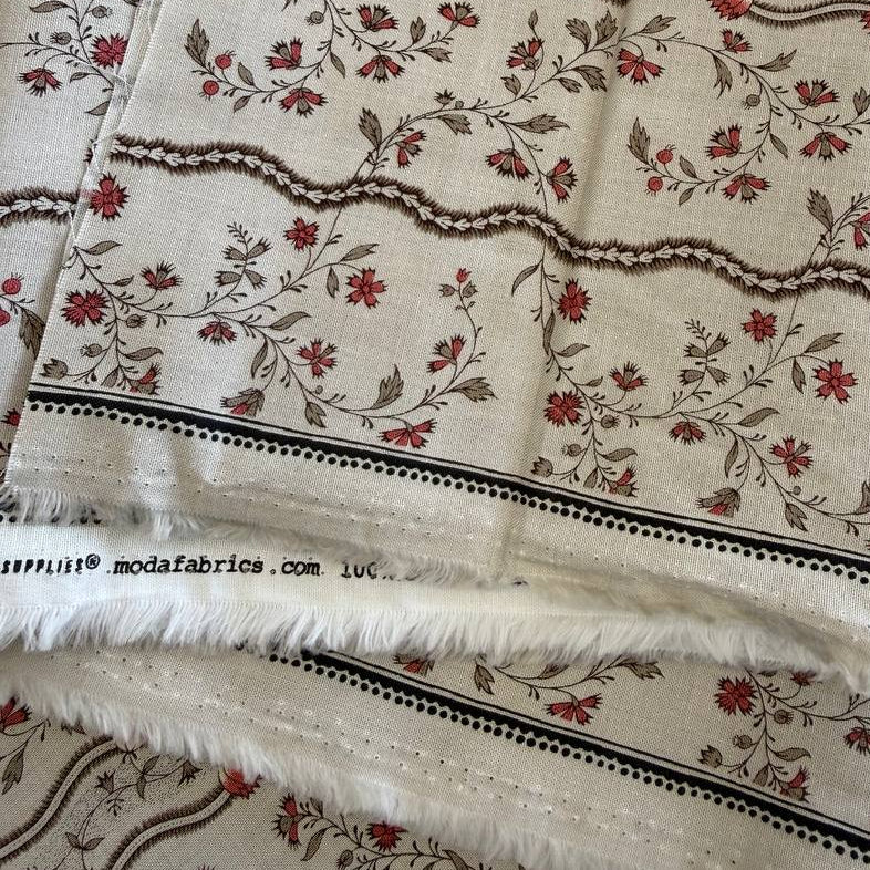 Fleur De Paris Smoke 513993-16 Moda Fabrics vintage floral stripe beige red quilting cotton