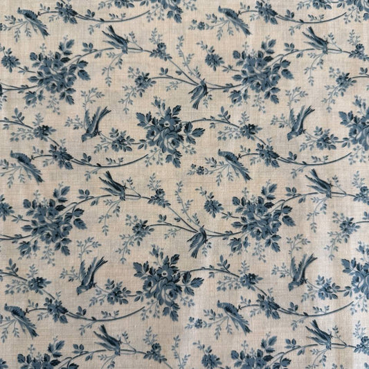 Fleur De Paris Pearl French Blue 513996-12 Moda Fabrics blue floral bird quilting cotton