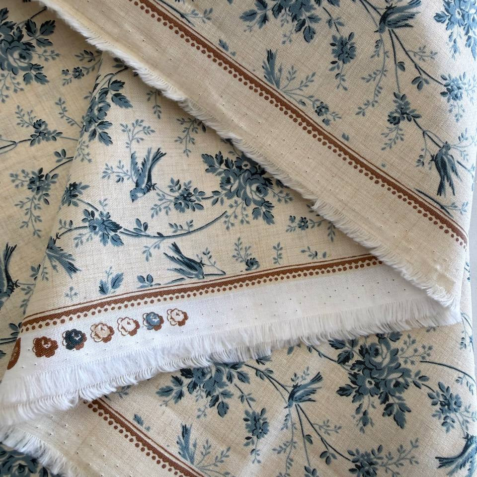 Fleur De Paris Pearl French Blue 513996-12 Moda Fabrics blue floral bird quilting cotton