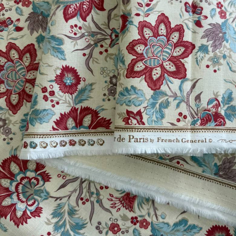 Fleur De Paris Pearl 513990-11 Moda Fabrics large floral red blue quilting cotton