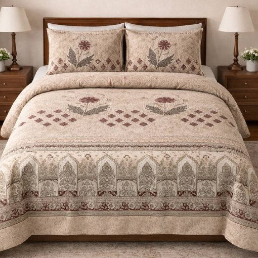 Neutral Ornamental Duvet Cover with Zipper | Sasha’s Atelier