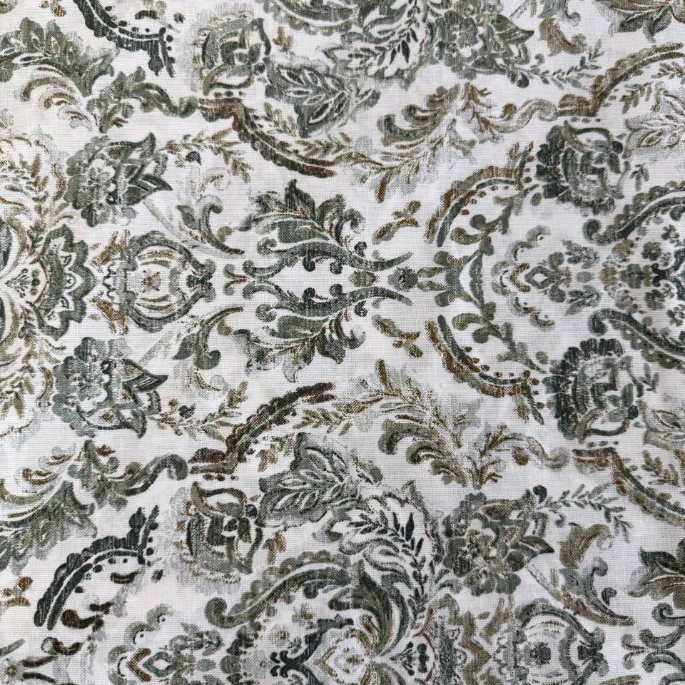 Sage green ornamental damask cotton sheeting fabric 108 inch wide for bedding and home decor
