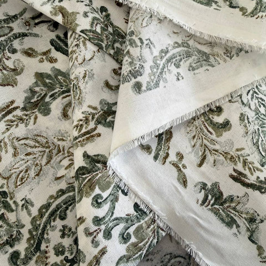 Sage green ornamental damask cotton sheeting fabric 108 inch wide for bedding and home decor