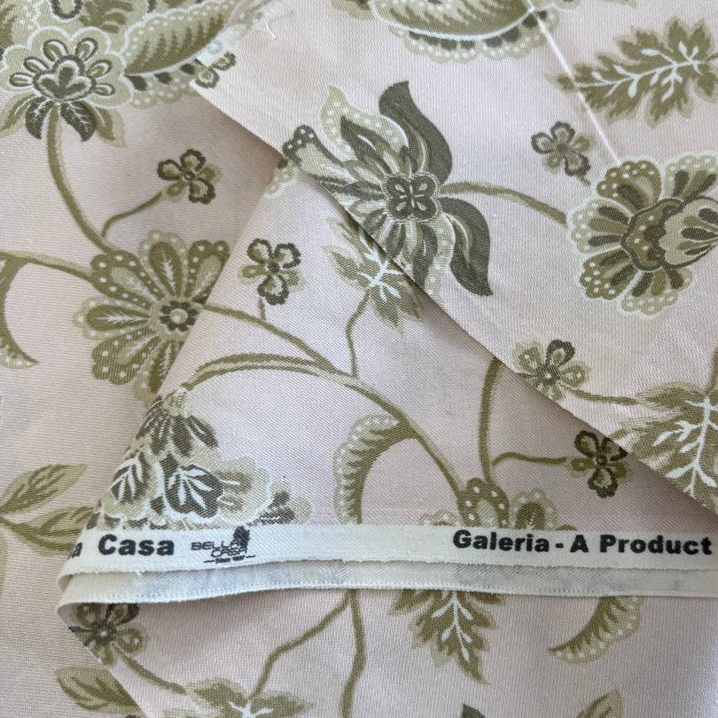 Sage green floral vine cotton sheeting fabric 108 inch wide Galeria Bella Casa bedding fabric