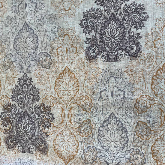 Vintage beige and grey medallion cotton sheeting fabric 108 inch wide folded stack