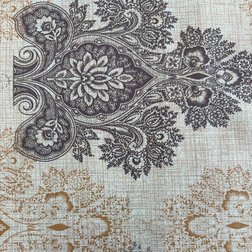 Vintage beige and grey medallion cotton sheeting fabric 108 inch wide folded stack