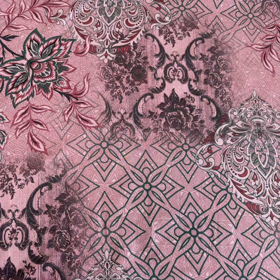 Pink vintage patchwork floral geometric cotton sheeting fabric 108 inch wide Galeria
