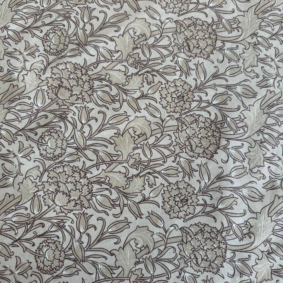 Taupe floral 108 inch wide cotton sheeting fabric for bedding and quilt backing