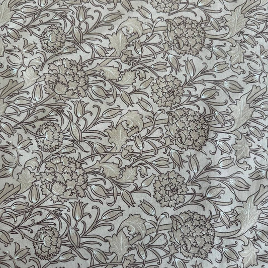Taupe floral 108 inch wide cotton sheeting fabric for bedding and quilt backing