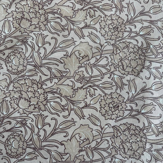 Taupe floral 108 inch wide cotton sheeting fabric for bedding and quilt backing