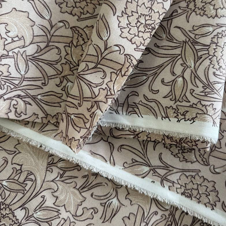 Taupe floral 108 inch wide cotton sheeting fabric for bedding and quilt backing