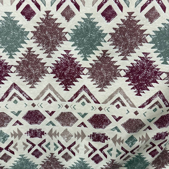 Vintage floral bird cotton sheeting fabric in cream with plum and sage decorative tree pattern 108 inch wide