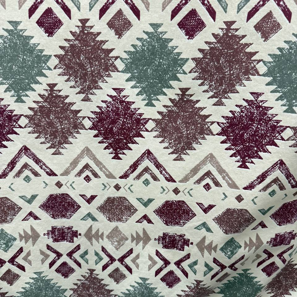 Vintage floral bird cotton sheeting fabric in cream with plum and sage decorative tree pattern 108 inch wide