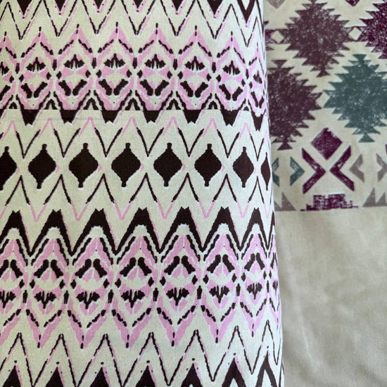 Vintage floral bird cotton sheeting fabric in cream with plum and sage decorative tree pattern 108 inch wide