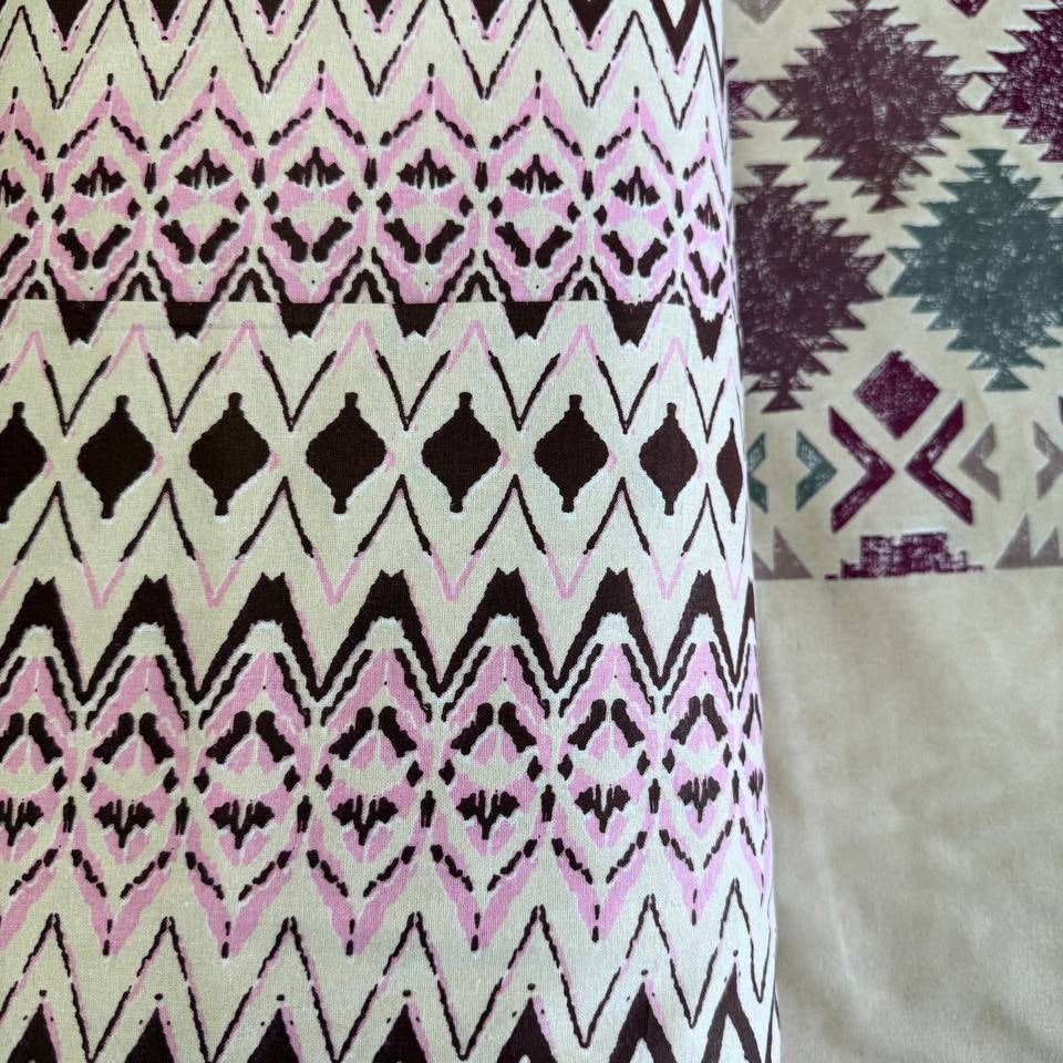 Vintage floral bird cotton sheeting fabric in cream with plum and sage decorative tree pattern 108 inch wide