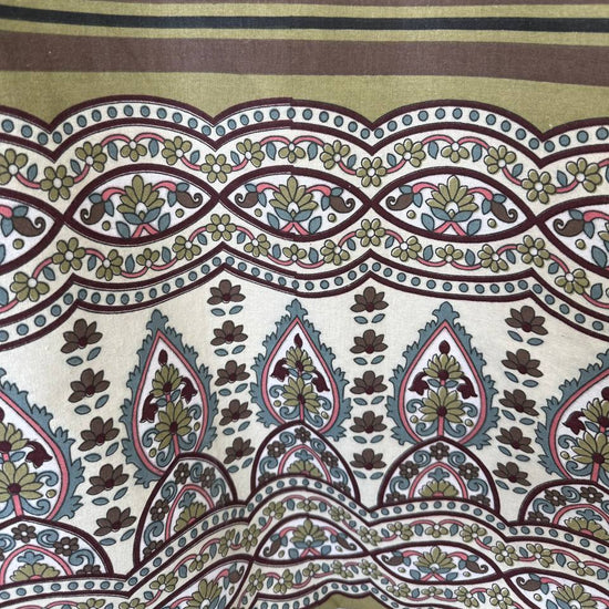 Vintage ornamental border print cotton sheeting 108 inch wide in cream taupe and pink quilting backing fabric