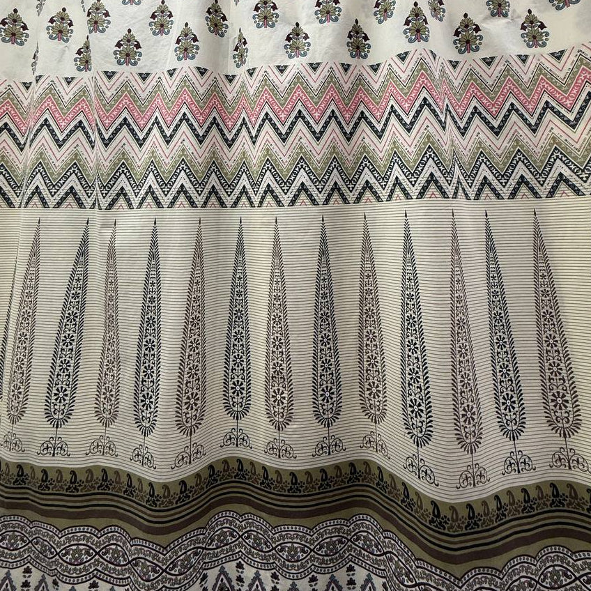 Vintage ornamental border print cotton sheeting 108 inch wide in cream taupe and pink quilting backing fabric
