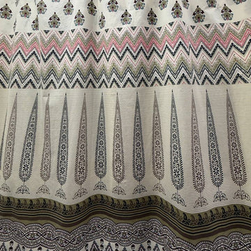 Vintage ornamental border print cotton sheeting 108 inch wide in cream taupe and pink quilting backing fabric