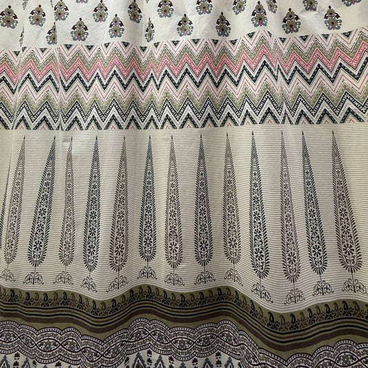 Vintage ornamental border print cotton sheeting 108 inch wide in cream taupe and pink quilting backing fabric