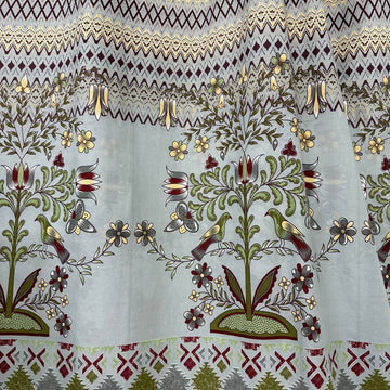 Taupe botanical border cotton sheeting fabric 108 wide