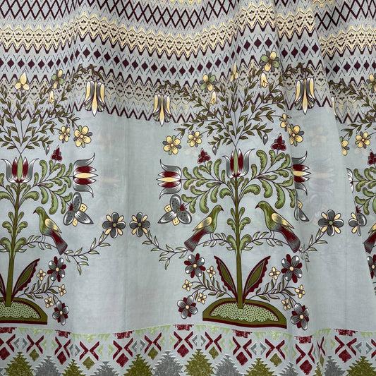 Taupe botanical border cotton sheeting fabric 108 wide