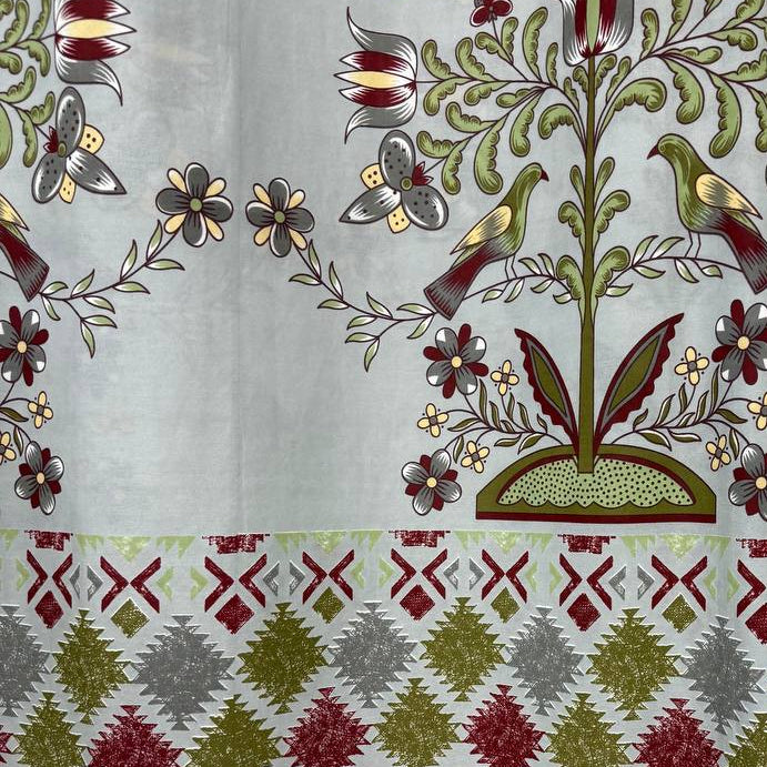 Taupe botanical border cotton sheeting fabric 108 wide
