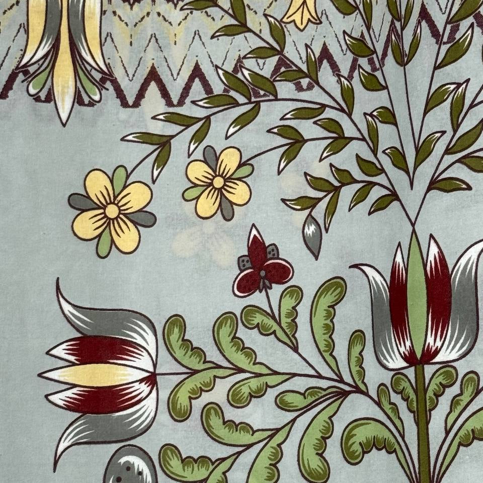 Taupe botanical border cotton sheeting fabric 108 wide