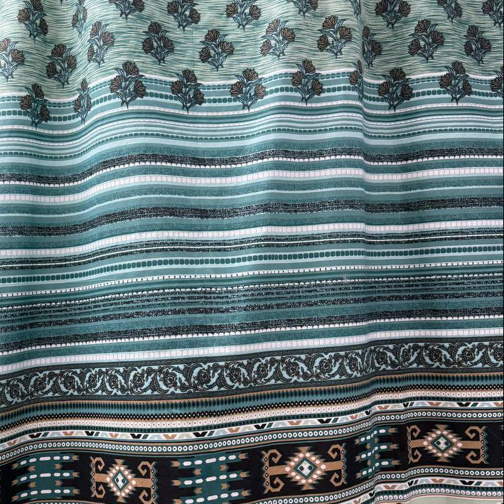 Galeria Cotton Sheeting 108 inch teal tribal border print wide backing fabric