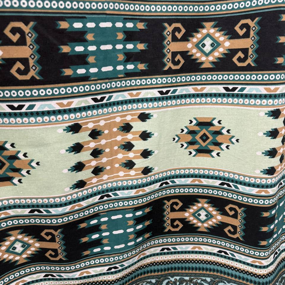Galeria Cotton Sheeting 108 inch teal tribal border print wide backing fabric
