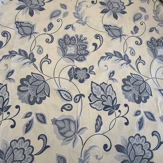 Galeria cotton sheeting 108 wide blue floral fabric cream background