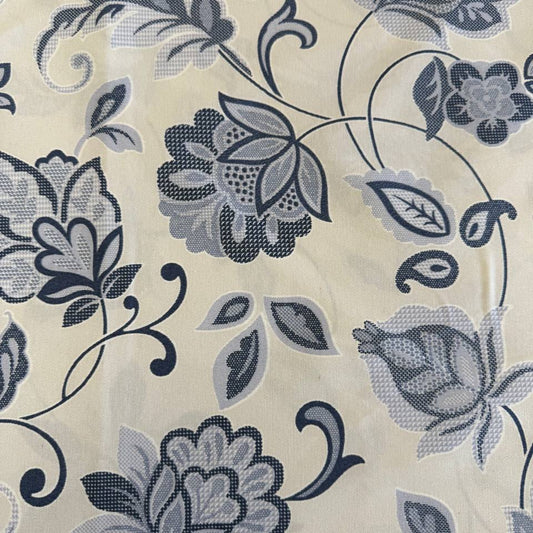 Galeria cotton sheeting 108 wide blue floral fabric cream background