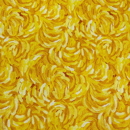 Northcott Starry Night Yellow 29264-52 100% cotton fabric featuring vibrant golden yellow, sunshine yellow and cream artistic brushstroke patterns.