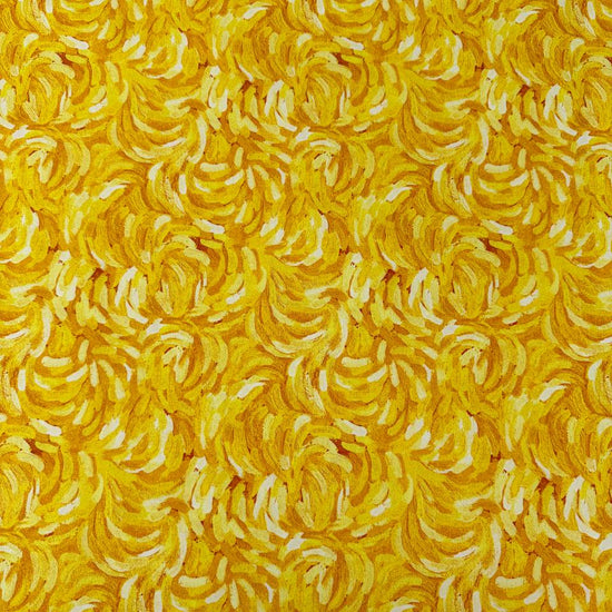 Northcott Starry Night Yellow 29264-52 100% cotton fabric featuring vibrant golden yellow, sunshine yellow and cream artistic brushstroke patterns.