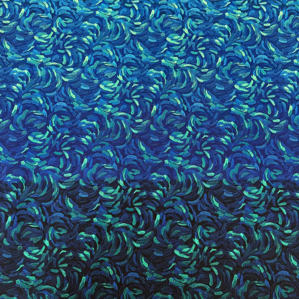 Northcott Starry Night dark blue multi ombre cotton fabric featuring swirling turquoise and royal blue brushstrokes fading into deep navy.