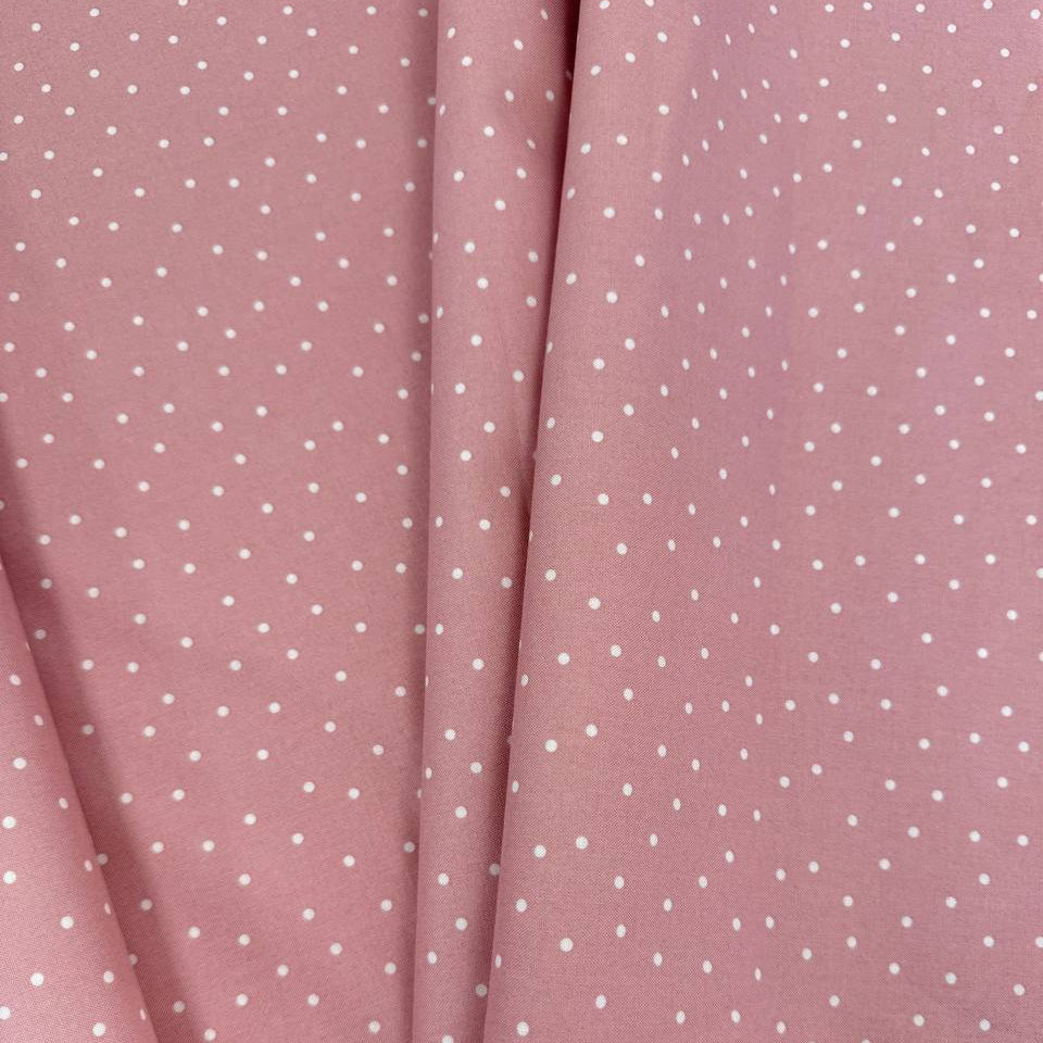 FIGO Fabrics Nest Dots 100% cotton fabric in Caramel and Rose colors with delicate white dotted pattern.