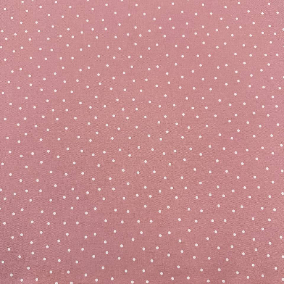 FIGO Fabrics Nest Dots 100% cotton fabric in Caramel and Rose colors with delicate white dotted pattern.