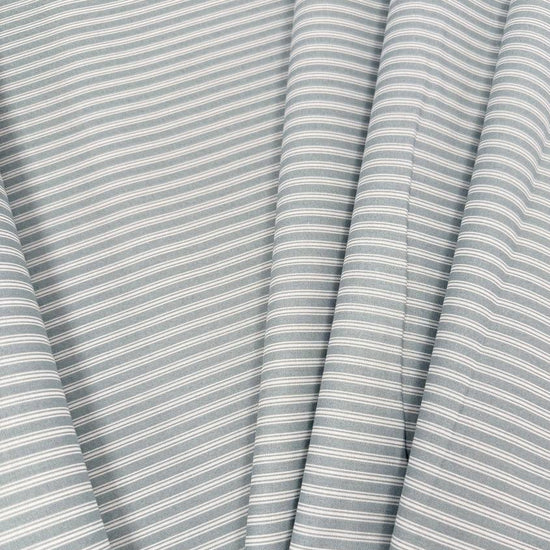 FIGO Fabrics Nest Stripe 100% cotton quilting fabric available in Aqua, Buttercream, and Cinnamon, featuring delicate white stripes.