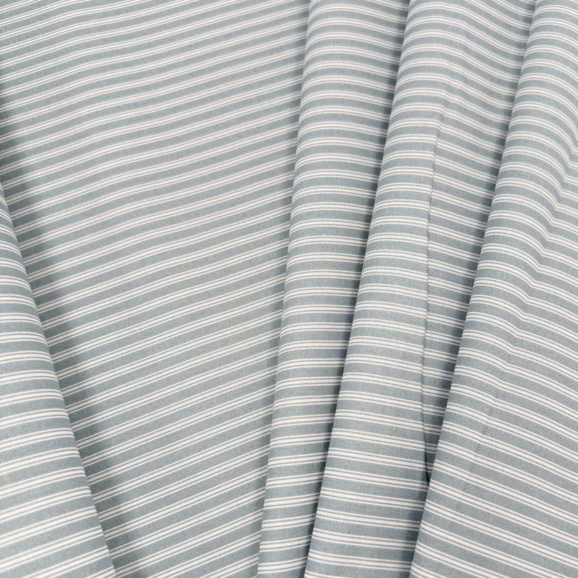 FIGO Fabrics Nest Stripe 100% cotton quilting fabric available in Aqua, Buttercream, and Cinnamon, featuring delicate white stripes.