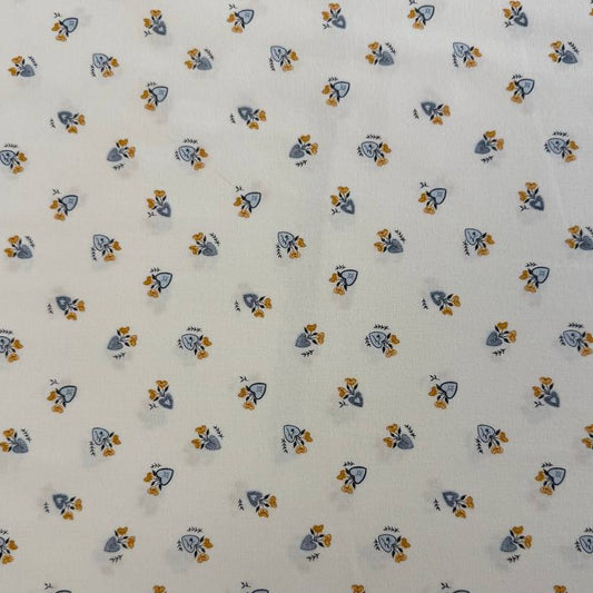 Delicate floral cotton fabric on soft ivory background with mustard and blue flowers – Moda Sun Drenched collection