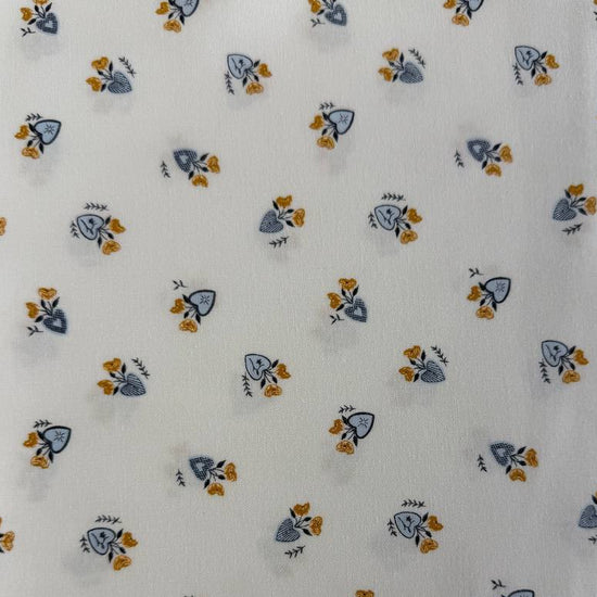 Delicate floral cotton fabric on soft ivory background with mustard and blue flowers – Moda Sun Drenched collection