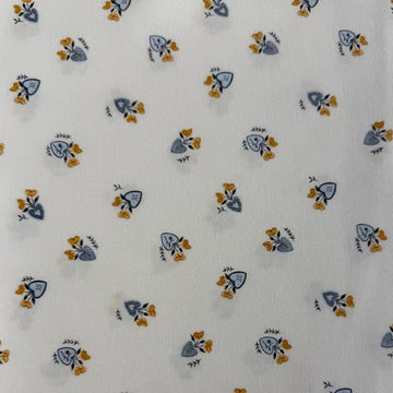 Delicate floral cotton fabric on soft ivory background with mustard and blue flowers – Moda Sun Drenched collection