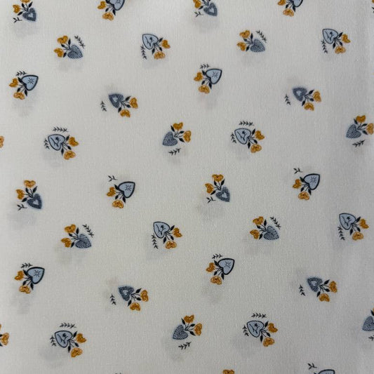 Delicate floral cotton fabric on soft ivory background with mustard and blue flowers – Moda Sun Drenched collection