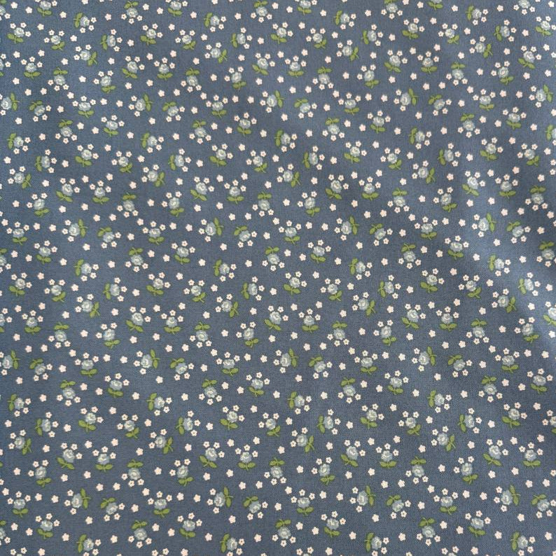Moda Nantucket Summer blue cotton fabric with small white and green floral print