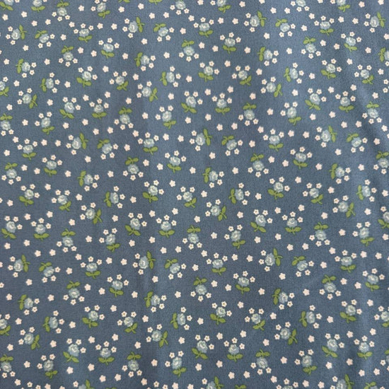 Moda Nantucket Summer blue cotton fabric with small white and green floral print