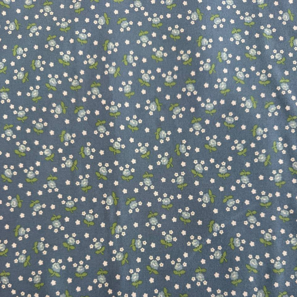 Moda Nantucket Summer blue cotton fabric with small white and green floral print
