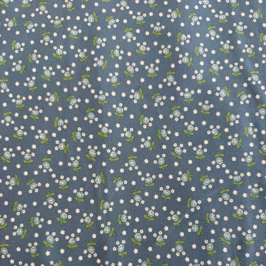 Moda Nantucket Summer blue cotton fabric with small white and green floral print